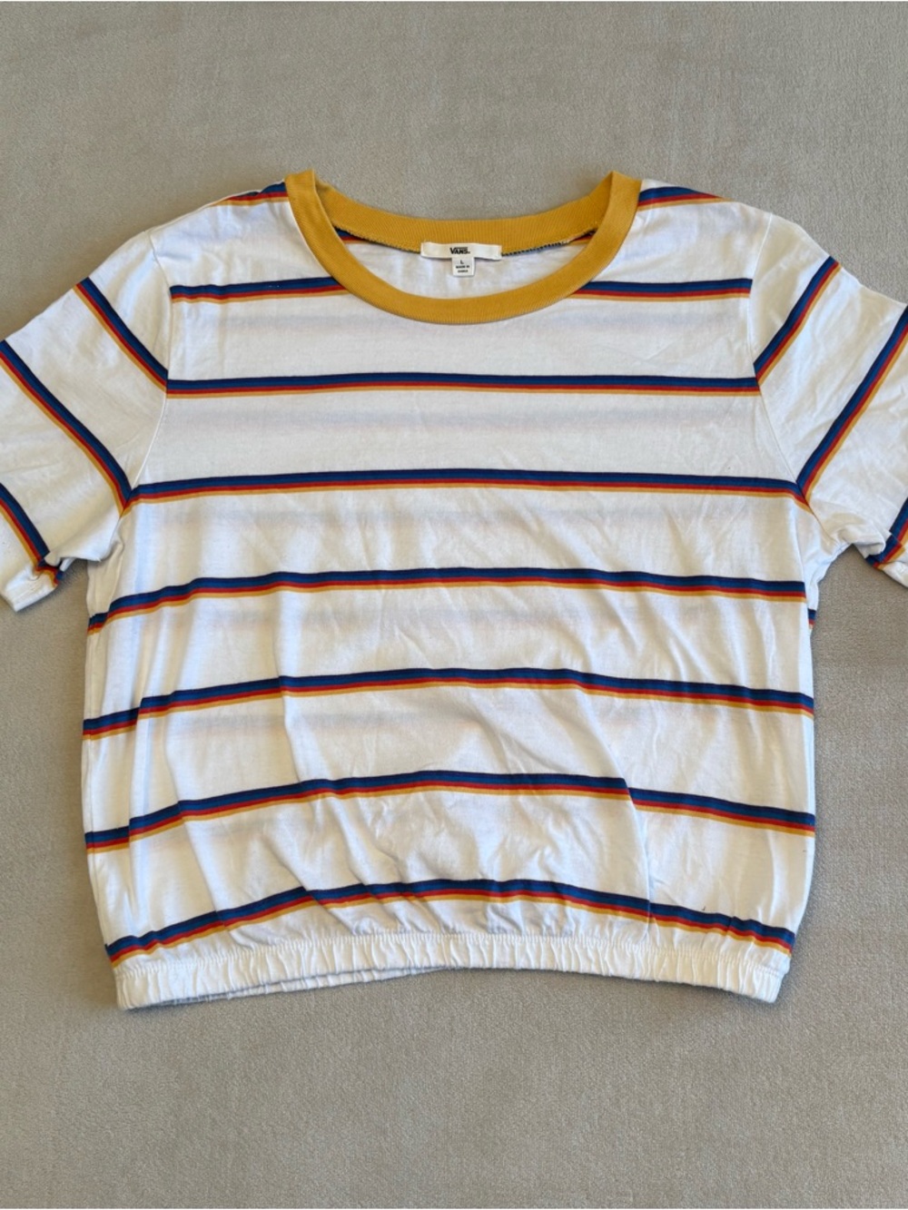 Vans White Striped Tee with Yellow Trim